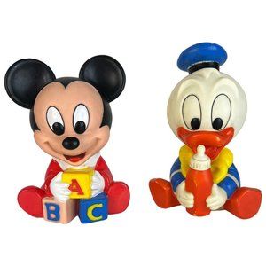 2 VTG Disney Baby Mickey Mouse And Donald Duck Toy Shelcore Vinyl 1984 Squeeks